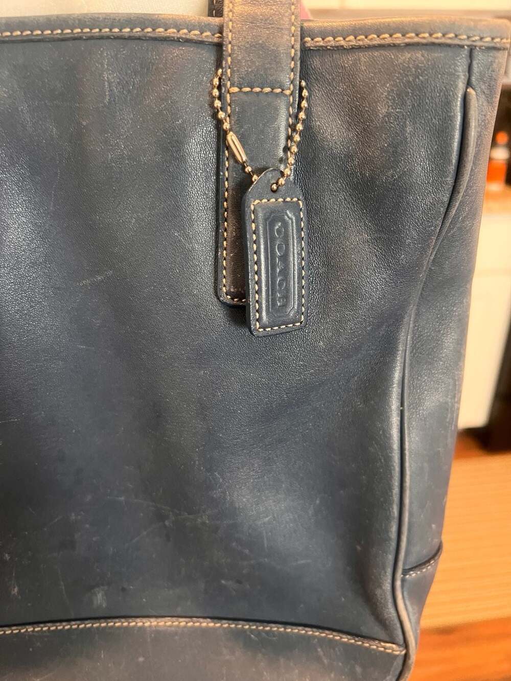 Vintage Coach Hampton Leather Tote Bag A3S-7776 Navy Blue - Picture 2 of 6